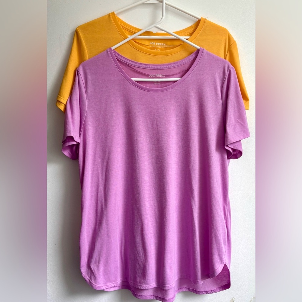 Joe Fresh pair of Women's Purple and Yellow Short Sleeve Tees